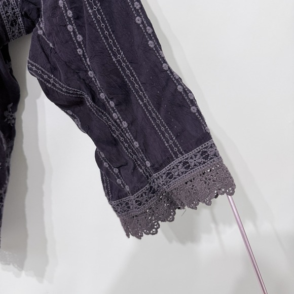 Johnny Was Floral Embroidered Eyelet Tunic Size 2X Purple Lace Trim Pockets Boho - Picture 4 of 7